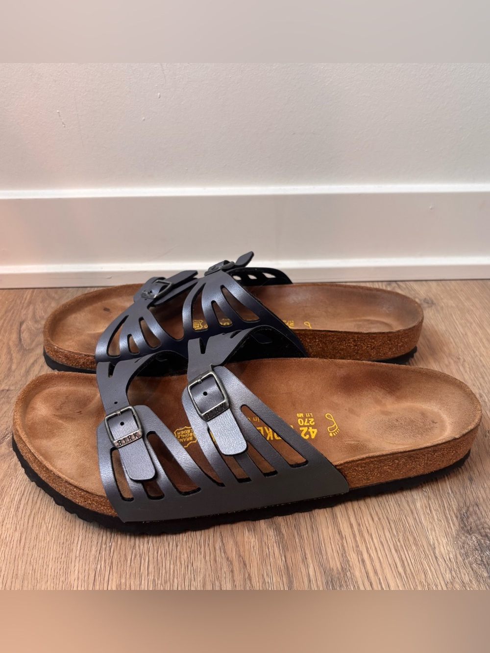 Birkenstock Women’s Granada Leather Two-Buckle Cutout Sandals Blue Size 11